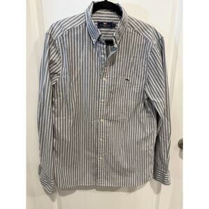Vineyard Vines Whale Shirt Mens Size Medium Gray Striped Classic Fit Button Down